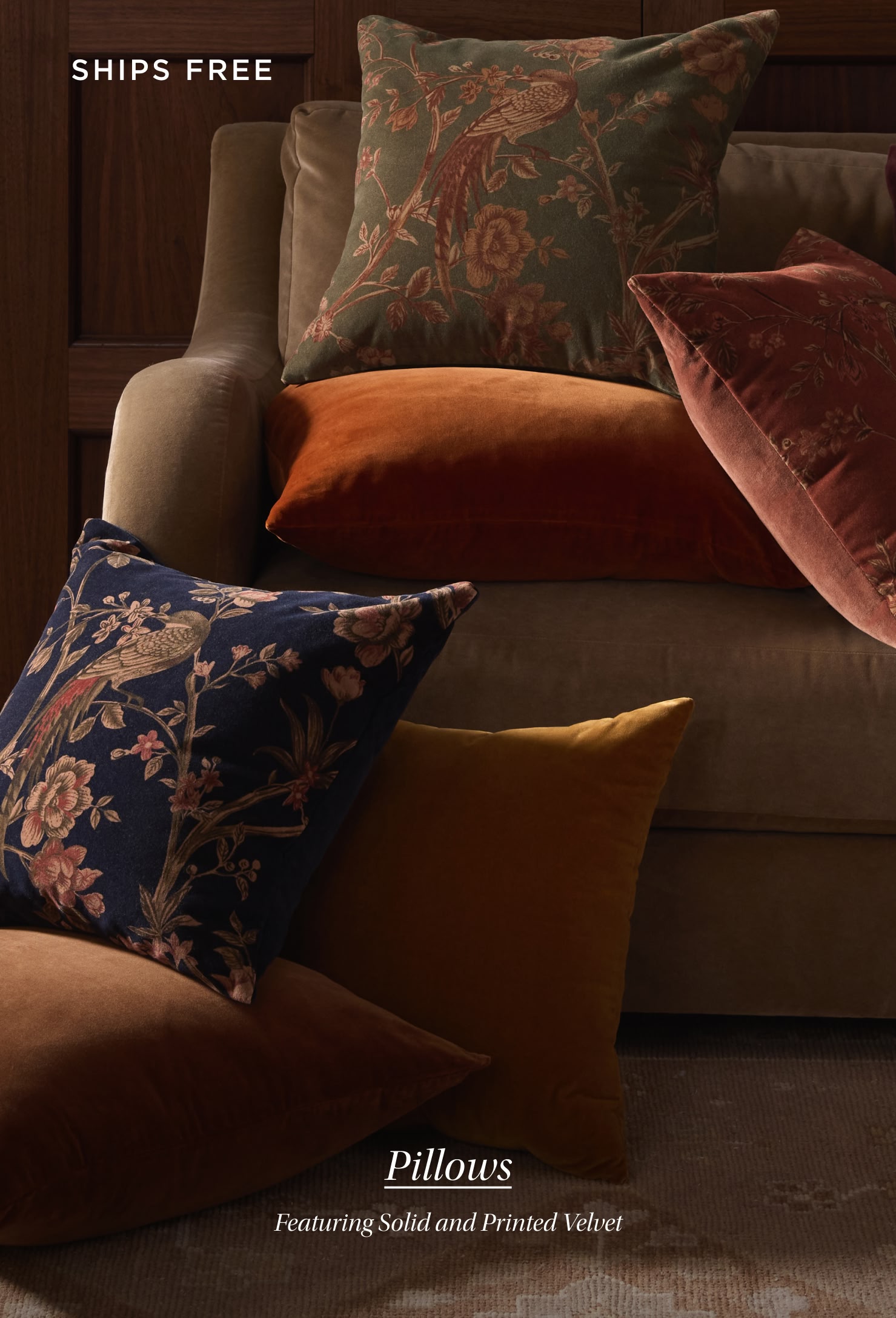 Pillows. Featuring Solid and Printed Velvet.