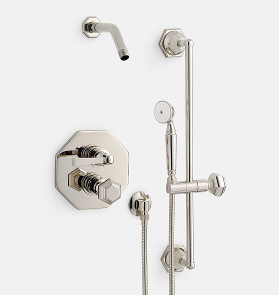 20 x 12 Modern Thermostatic Shower System with Handshower & Rack Solid  Brass in Black