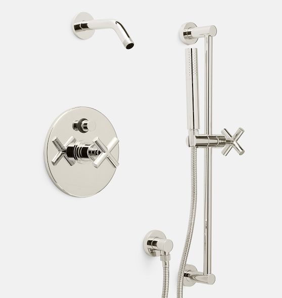 20 x 12 Modern Thermostatic Shower System with Handshower & Rack Solid Brass in Black