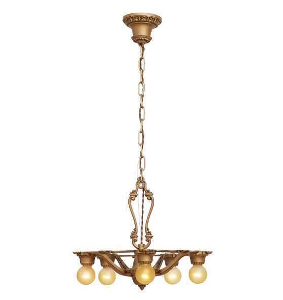 Vintage Polished Brass Colonial Revival Chandelier with Crystal Spears